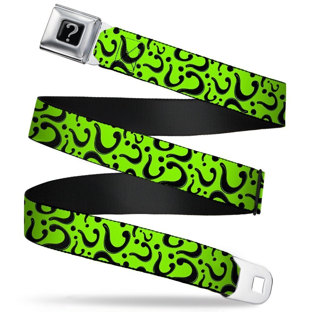 5798 Seatbelt Belt Question Mark Scattered Lime Green/Black 1.0" Wide